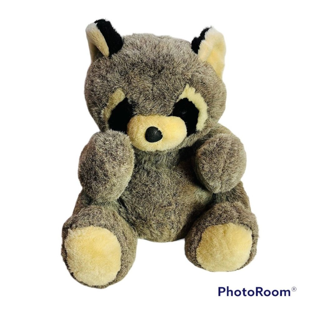 Vintage Dandee Raccoon Plush Black Gray Large Big Stuffed Animal Toy Dan Dee 24”